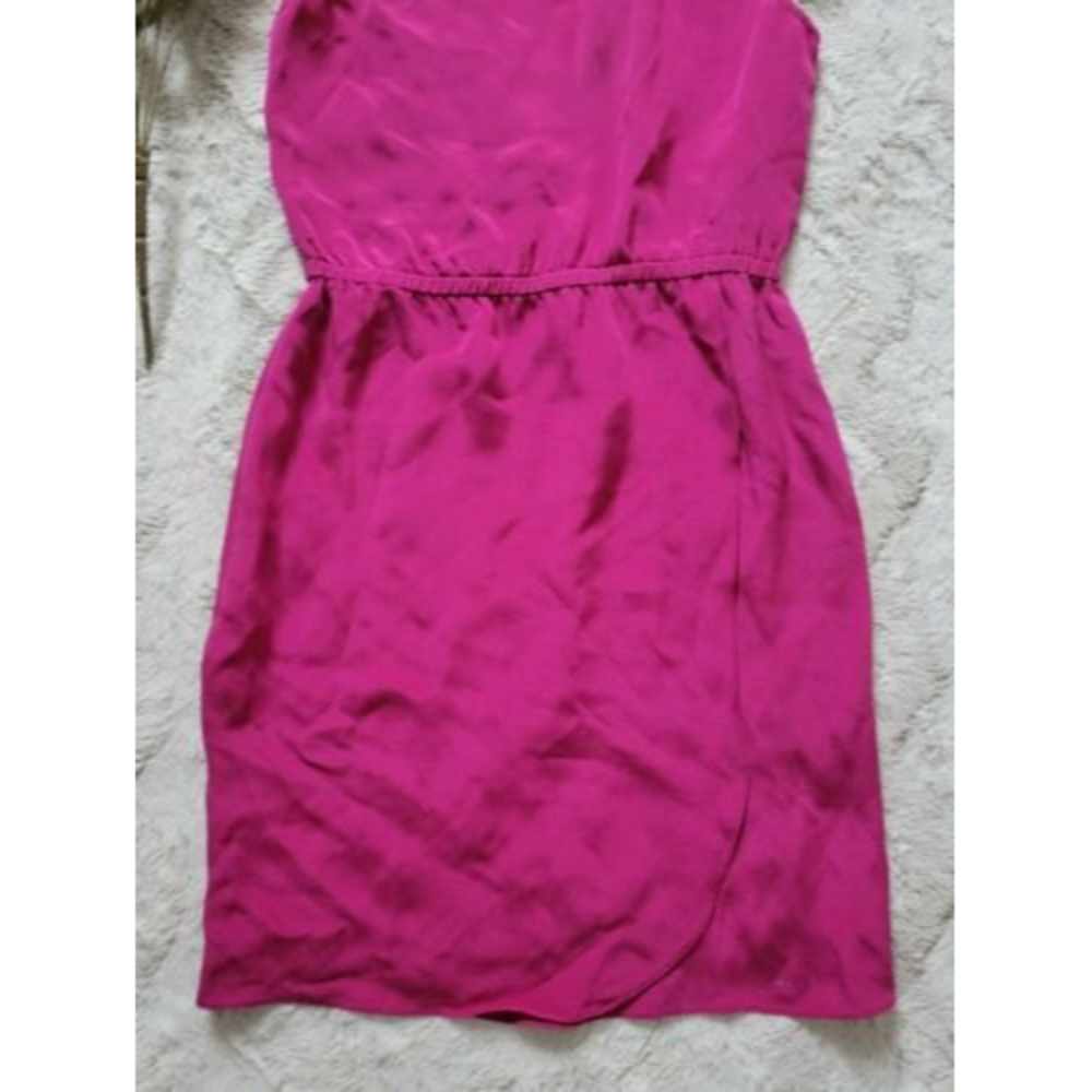 Vintage Anlo 100% Silk Fuchsia Pink One Shoulder Dress Size S - Picture 3 of 12